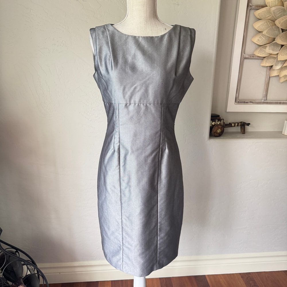 Calvin Klein Dress Women's Career Wear Silver Textured Fabric Stealth Midi Sz. 6